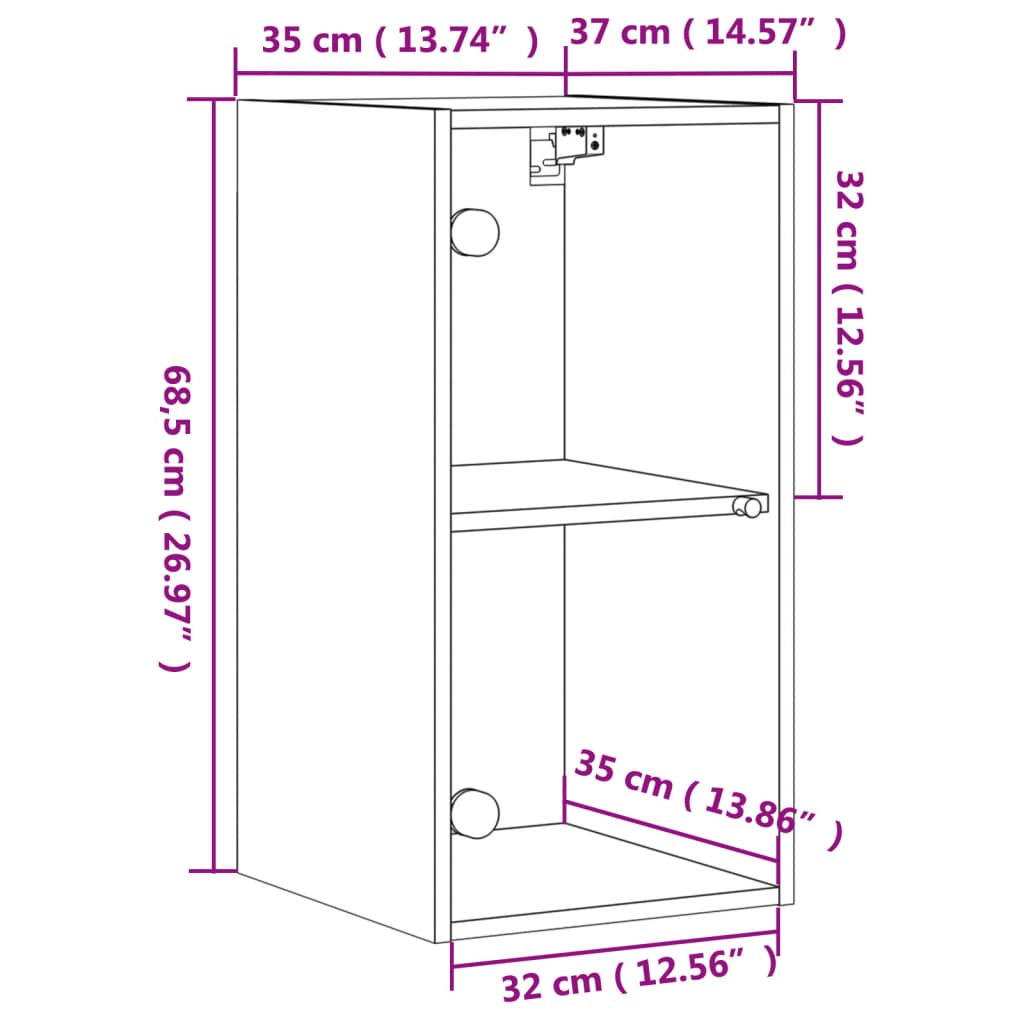 vidaXL sonoma tölgy színű faliszekrény üvegajtókkal 35 x 37 x 68,5 cm