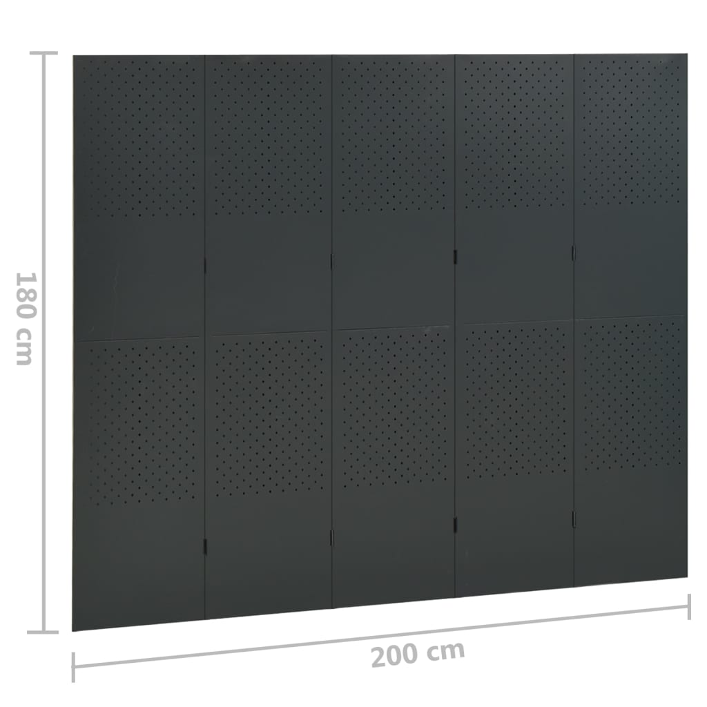 vidaXL 2 db antracitszürke acél 5-paneles térelválasztó 200 x 180 cm