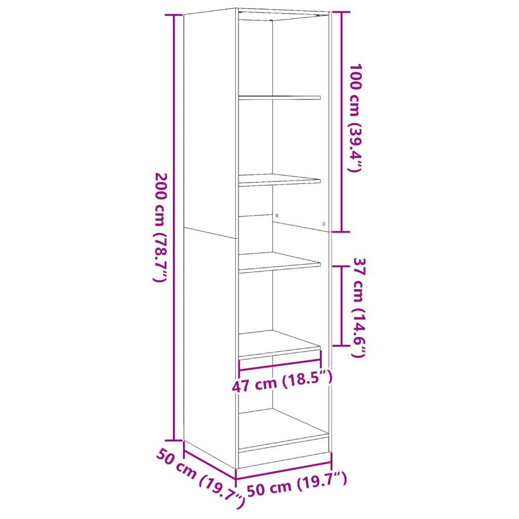 vidaXL fekete szerelt fa ruhásszekrény 50 x 50 x 200 cm