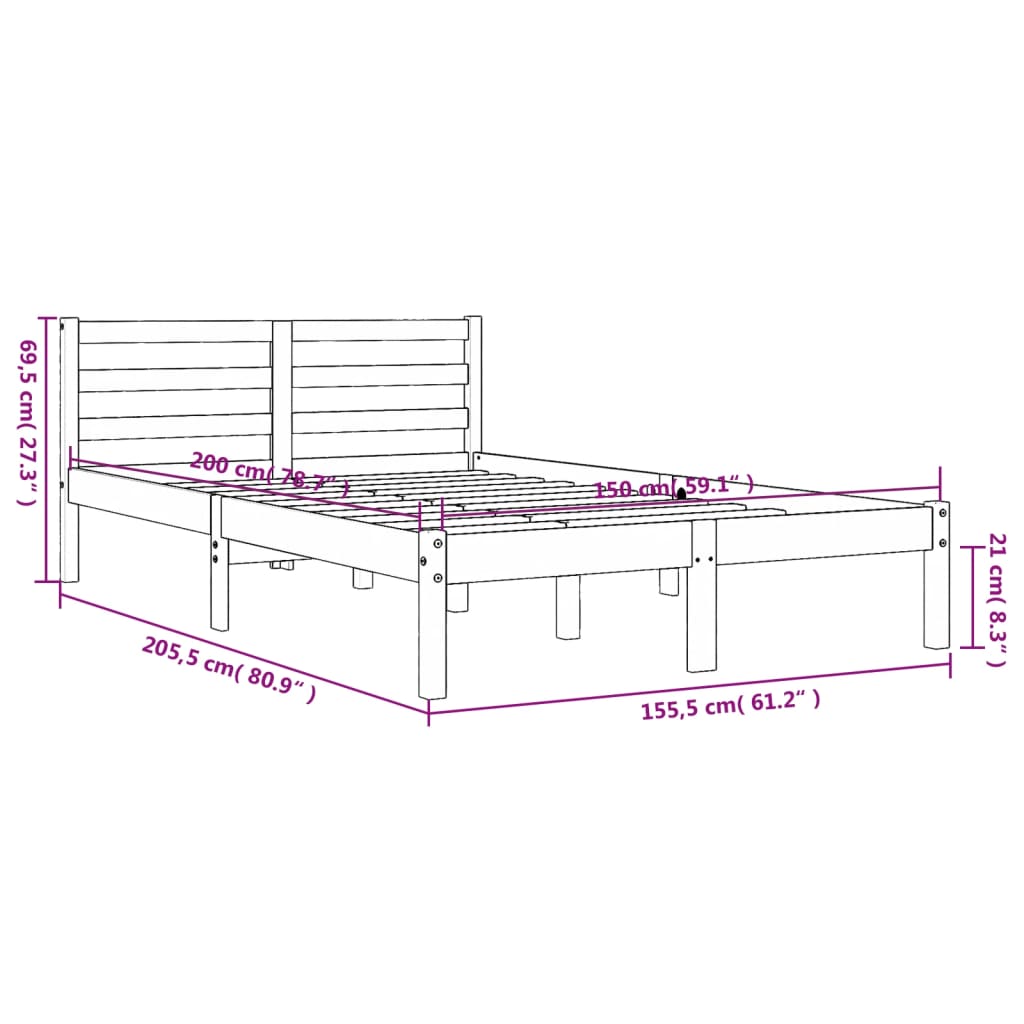 vidaXL viaszbarna tömör fenyőfa ágy matrac nélkül 150 x 200 cm