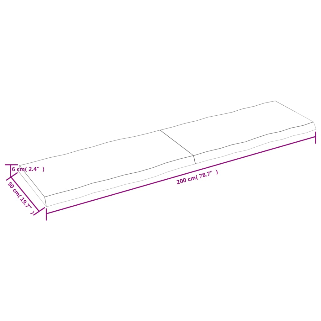 vidaXL kezeletlen tömör fa asztallap 200x50x(2-6) cm