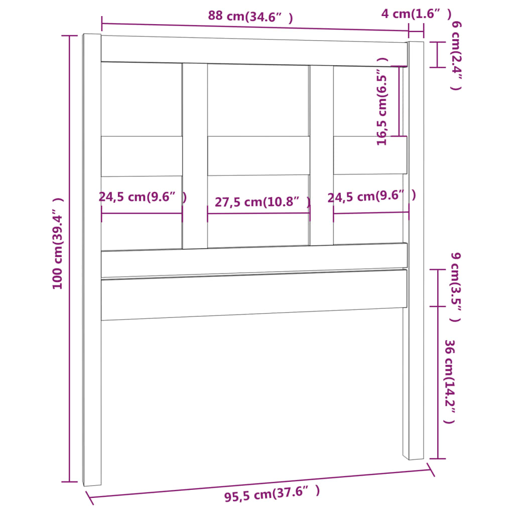 vidaXL fehér tömör fenyőfa ágyfejtámla 95,5 x 4 x 100 cm