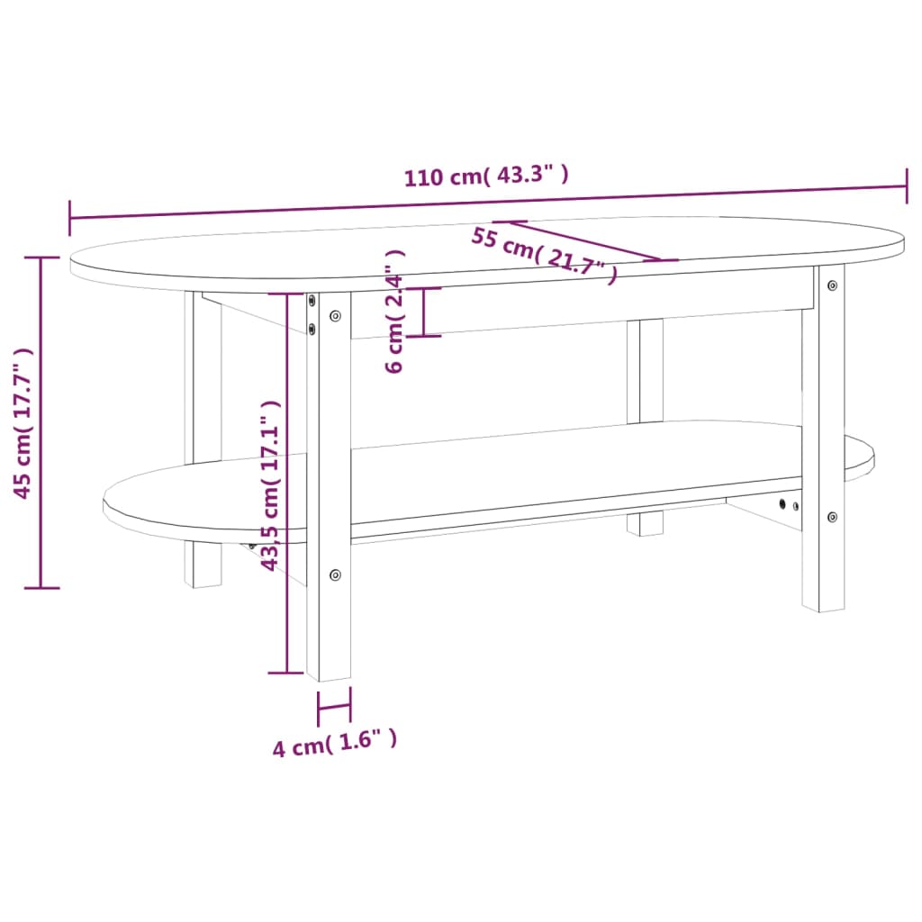 vidaXL szürke tömör fenyőfa dohányzóasztal 110 x 55 x 45 cm