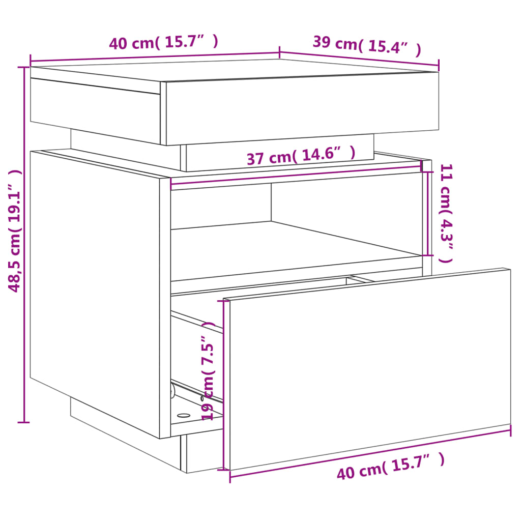 vidaXL szürke sonoma éjjeliszekrény LED-világítással 40 x 39 x 48,5 cm