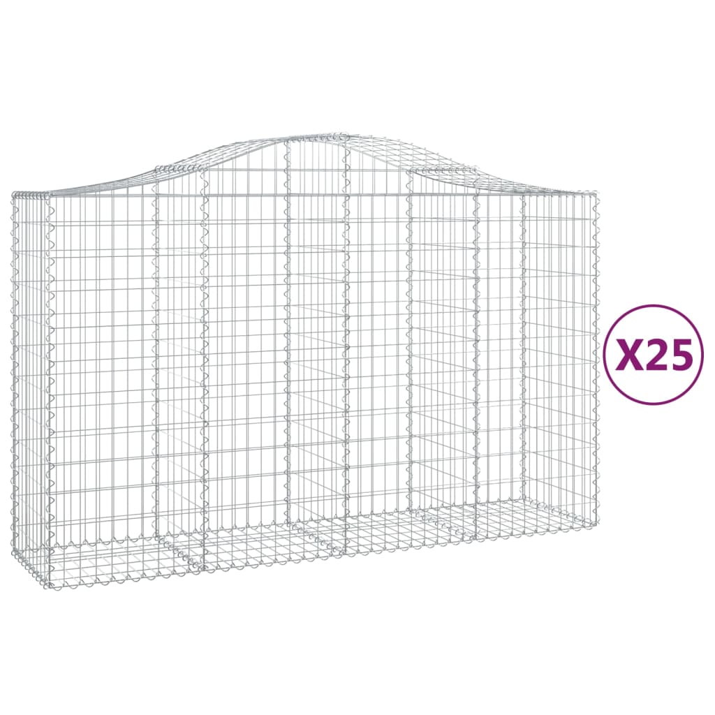 vidaXL 25 db íves horganyzott vas gabion kosár 200x50x120/140 cm