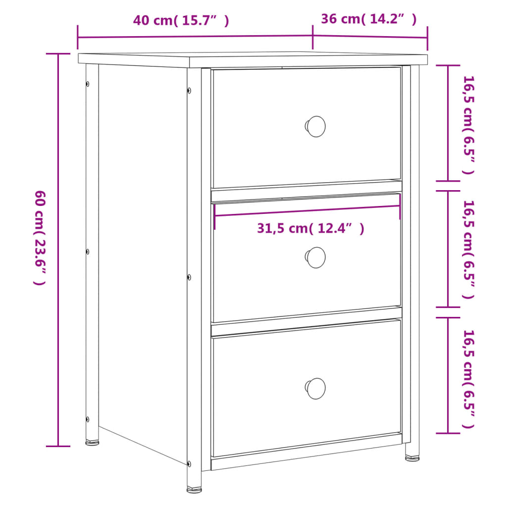 vidaXL 2 db fekete szerelt fa éjjeliszekrény 40x36x60 cm