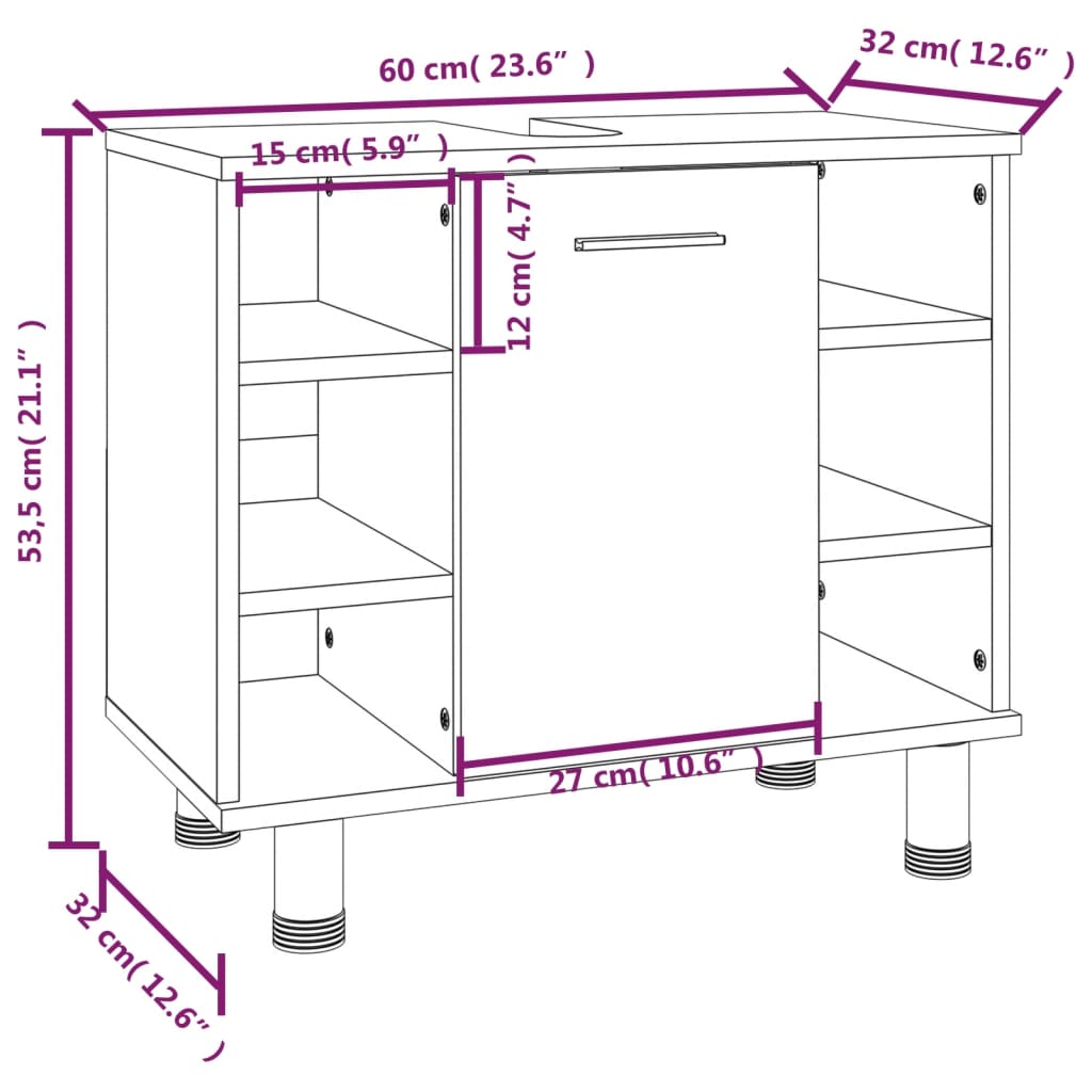 vidaXL füstös tölgy színű szerelt fa fürdőszobaszekrény 60x32x53,5 cm