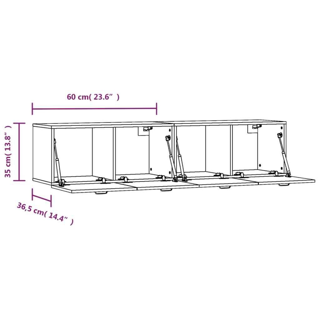 vidaXL 2 db füstös tölgy színű szerelt fa faliszekrény 60x36,5x35 cm