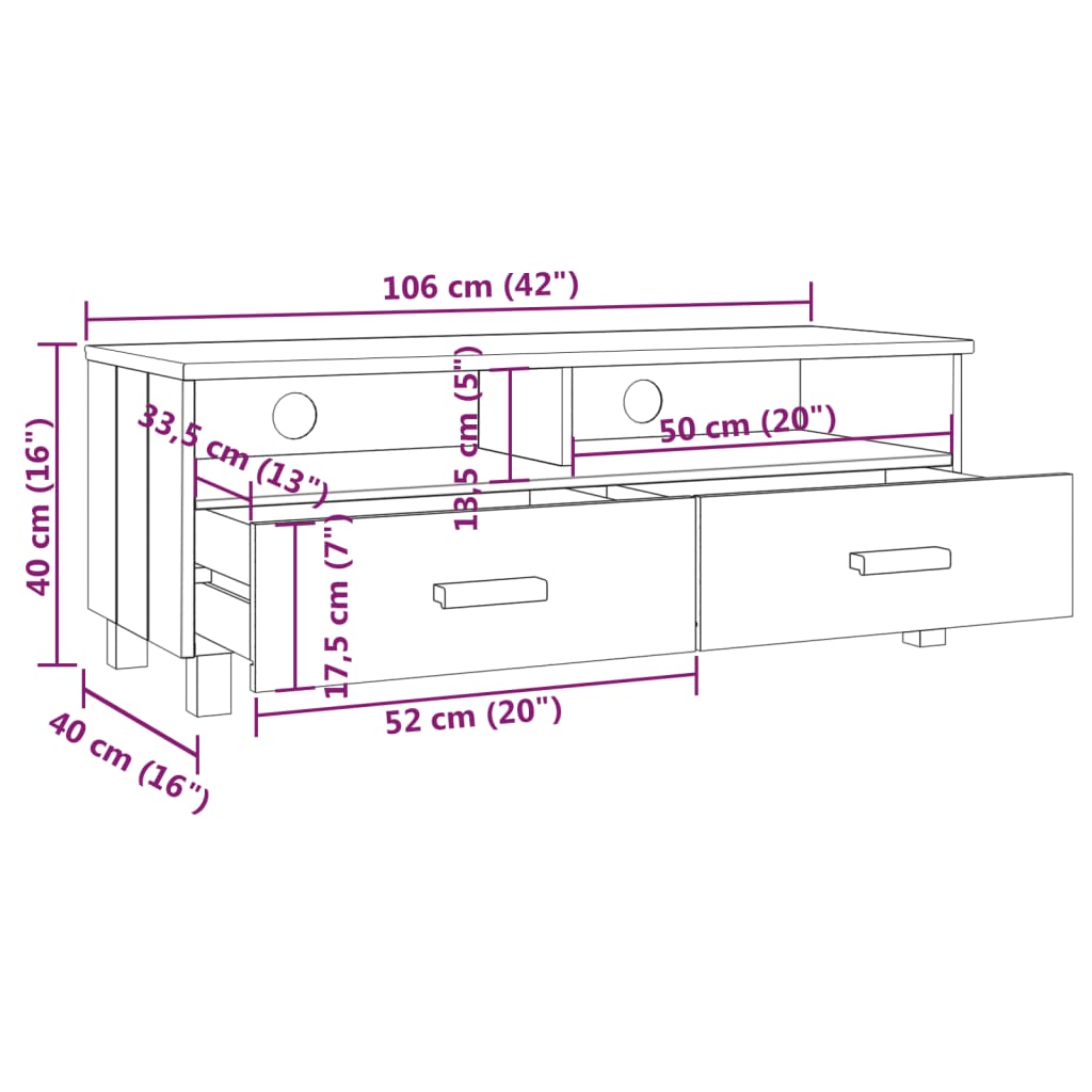 vidaXL HAMAR világosszürke tömör fenyőfa TV-szekrény 106 x 40 x 40 cm