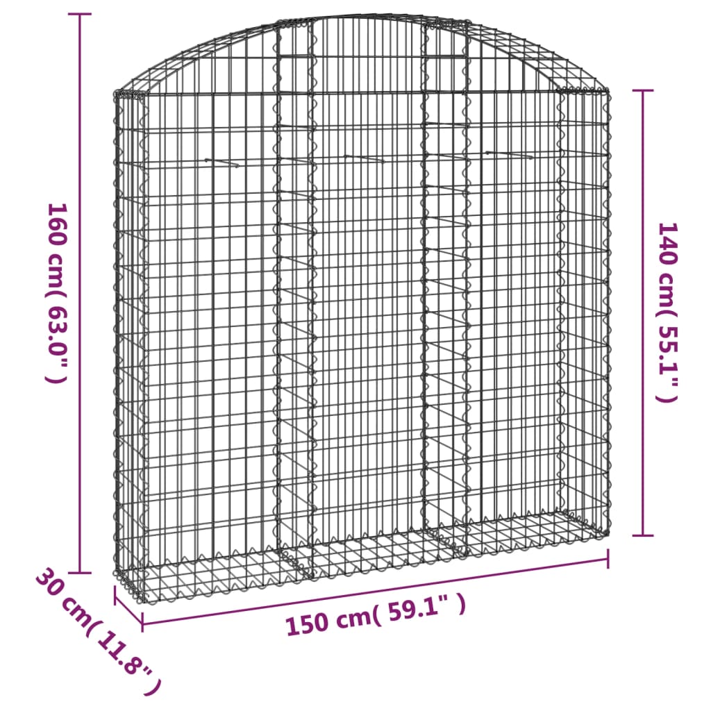 vidaXL íves horganyzott vas gabion kosár 150x30x140/160 cm