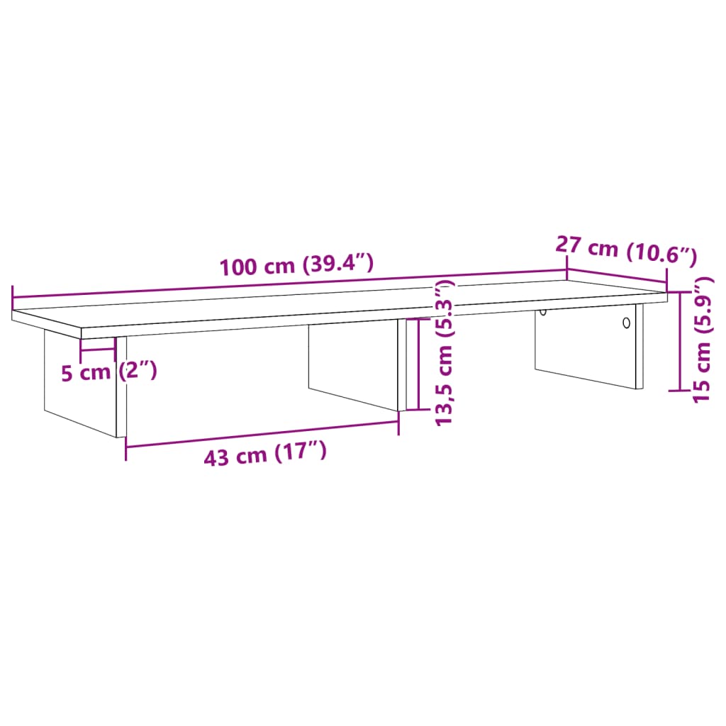 vidaXL barna tölgy színű szerelt fa monitorállvány 100 x 27 x 15 cm