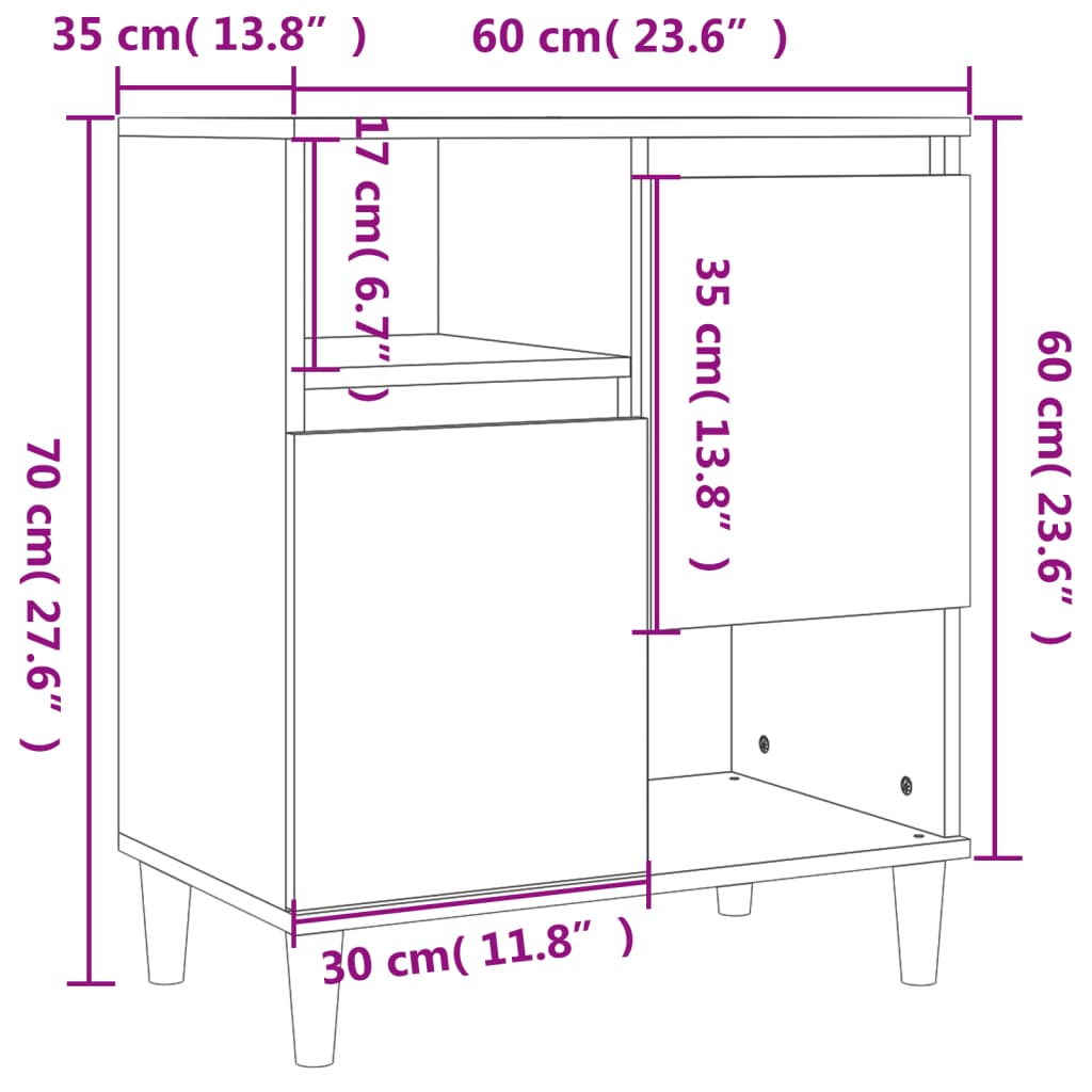 vidaXL betonszürke szerelt fa tálalószekrény 60 x 35 x 70 cm