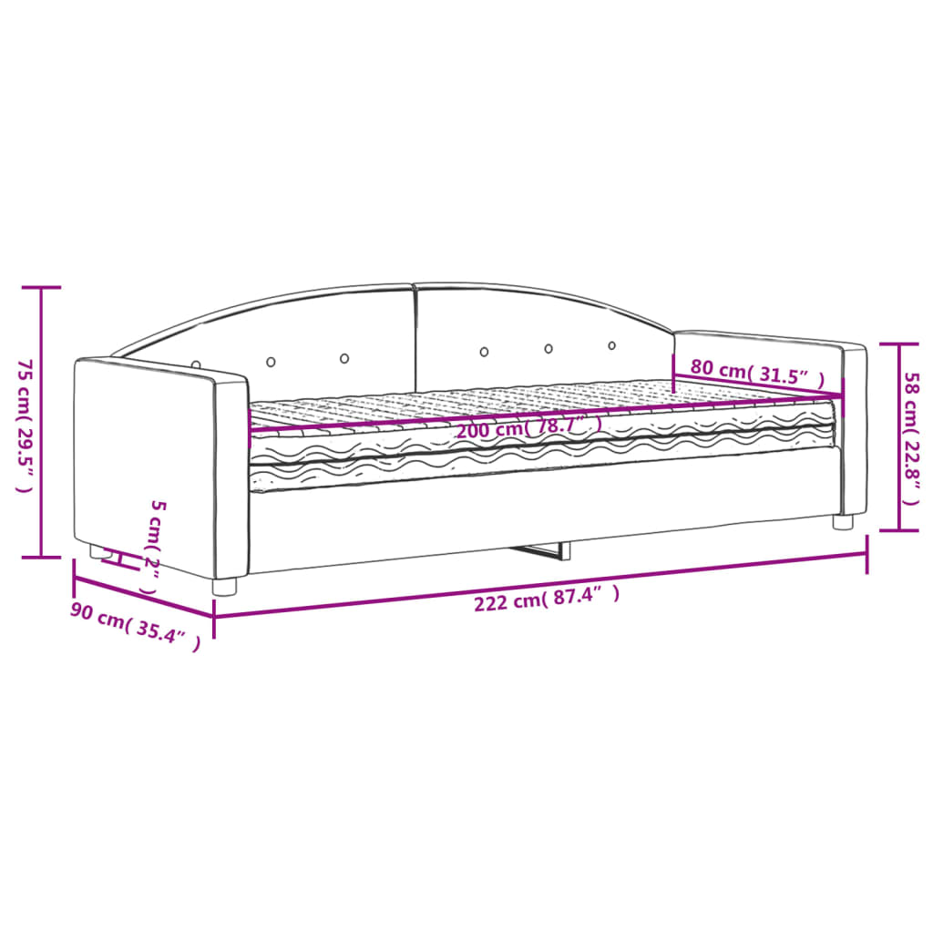 vidaXL sárga bársony heverő matraccal 80 x 200 cm