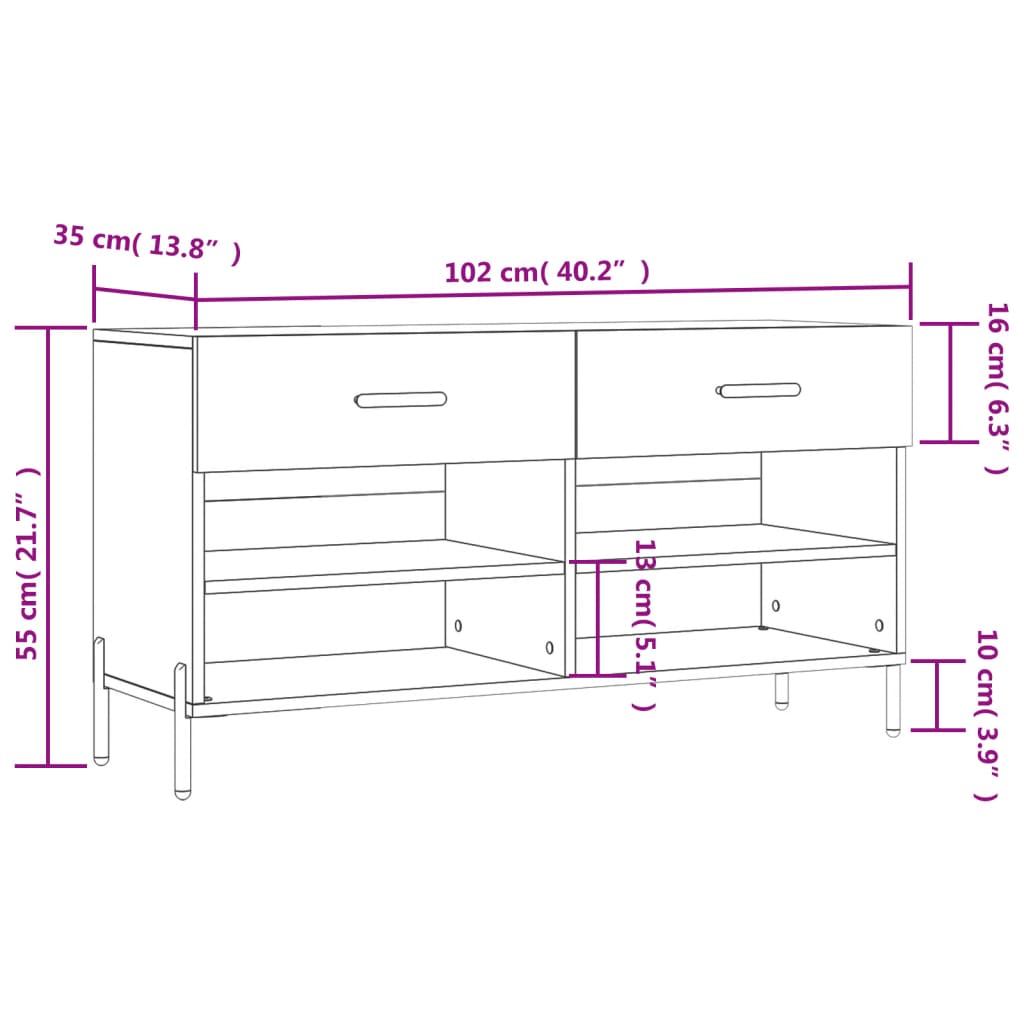 vidaXL sonoma tölgy színű szerelt fa cipőpolc 102x35x55 cm