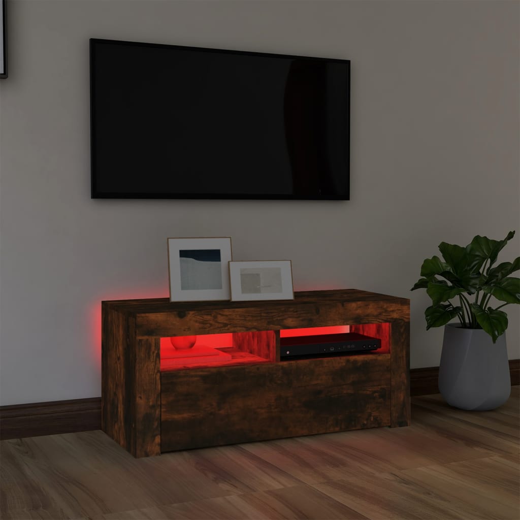 vidaXL füstös tölgy színű TV-szekrény LED-ekkel 90 x 35 x 40 cm