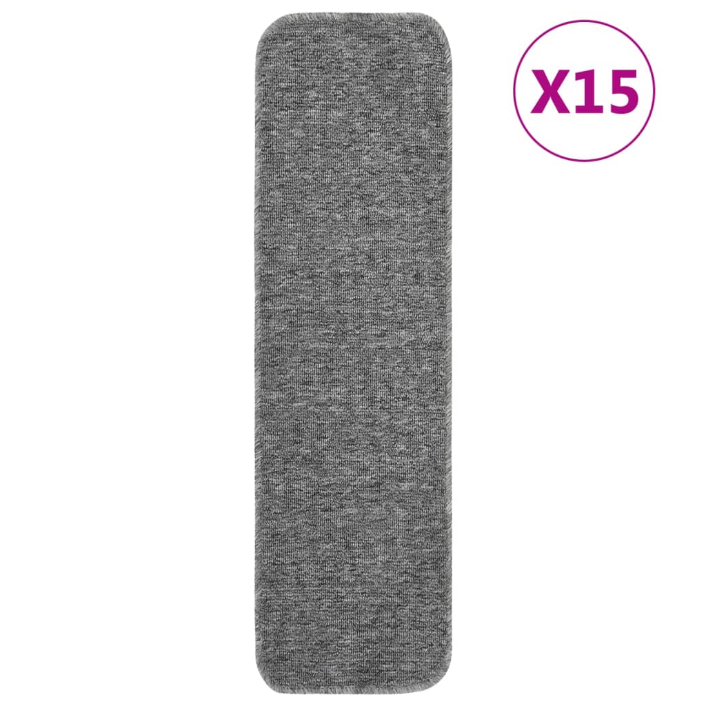 vidaXL 15 db szürke négyszögű csúszásmentes lépcsőszőnyeg 75 x 20 cm