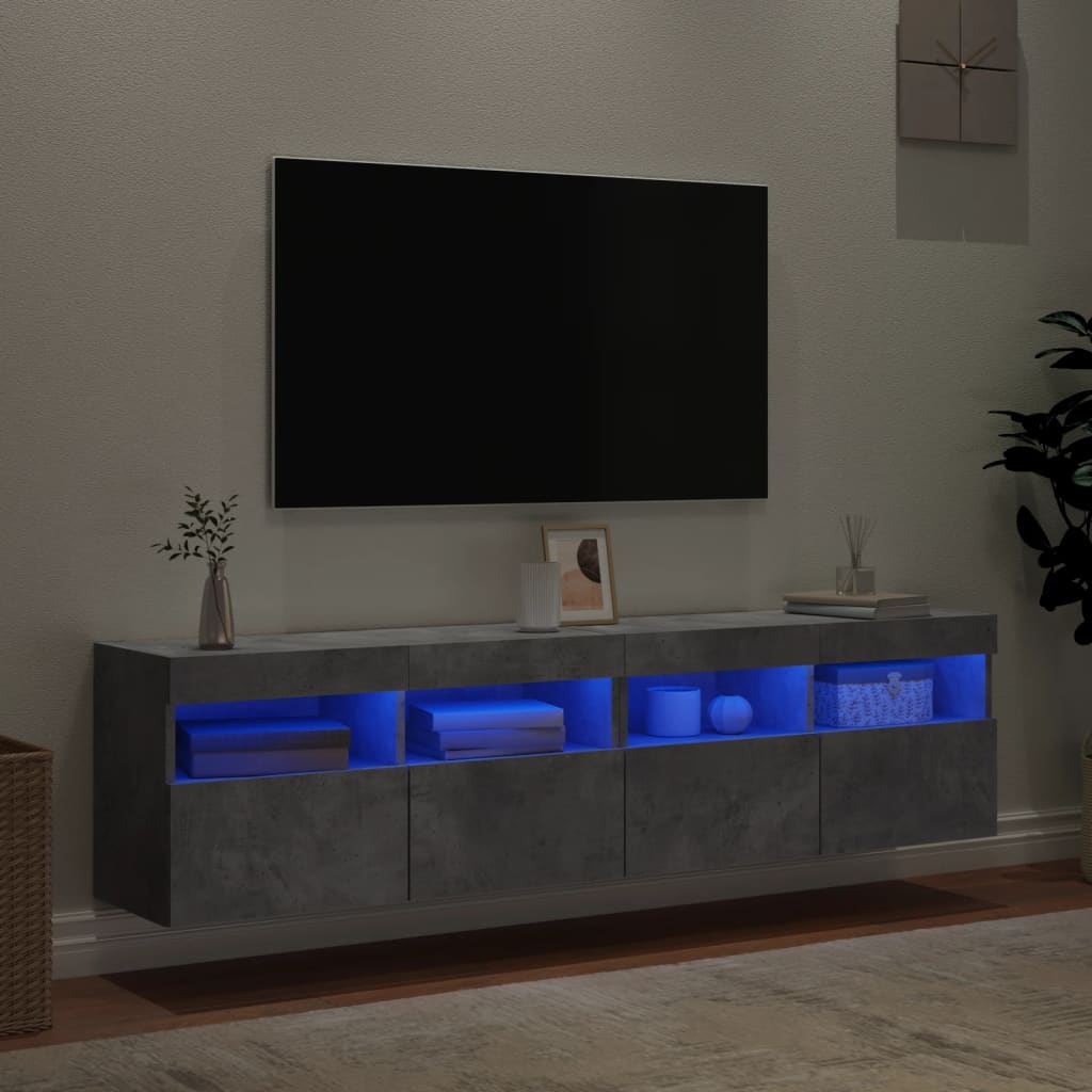 vidaXL 2 db betonszürke fali TV-szekrény LED-del 80x30x40 cm