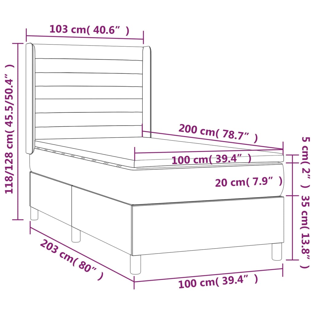 vidaXL sötétkék bársony rugós és LED-es ágy matraccal 100x200 cm