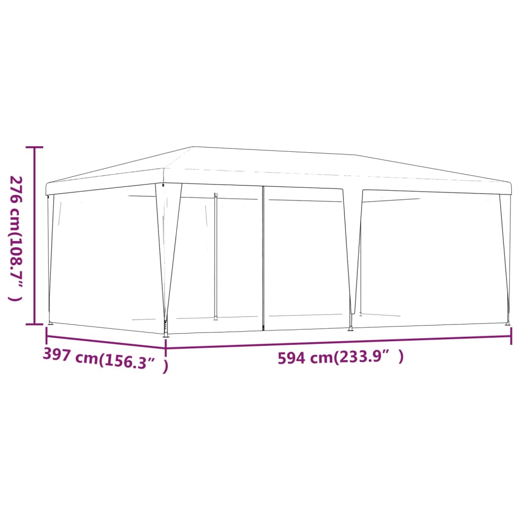 vidaXL piros HDPE rendezvénysátor 6 hálós oldalfallal 6x4 m