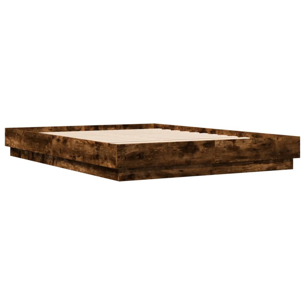vidaXL füstös tölgyszínű szerelt fa ágykeret 120 x 200 cm
