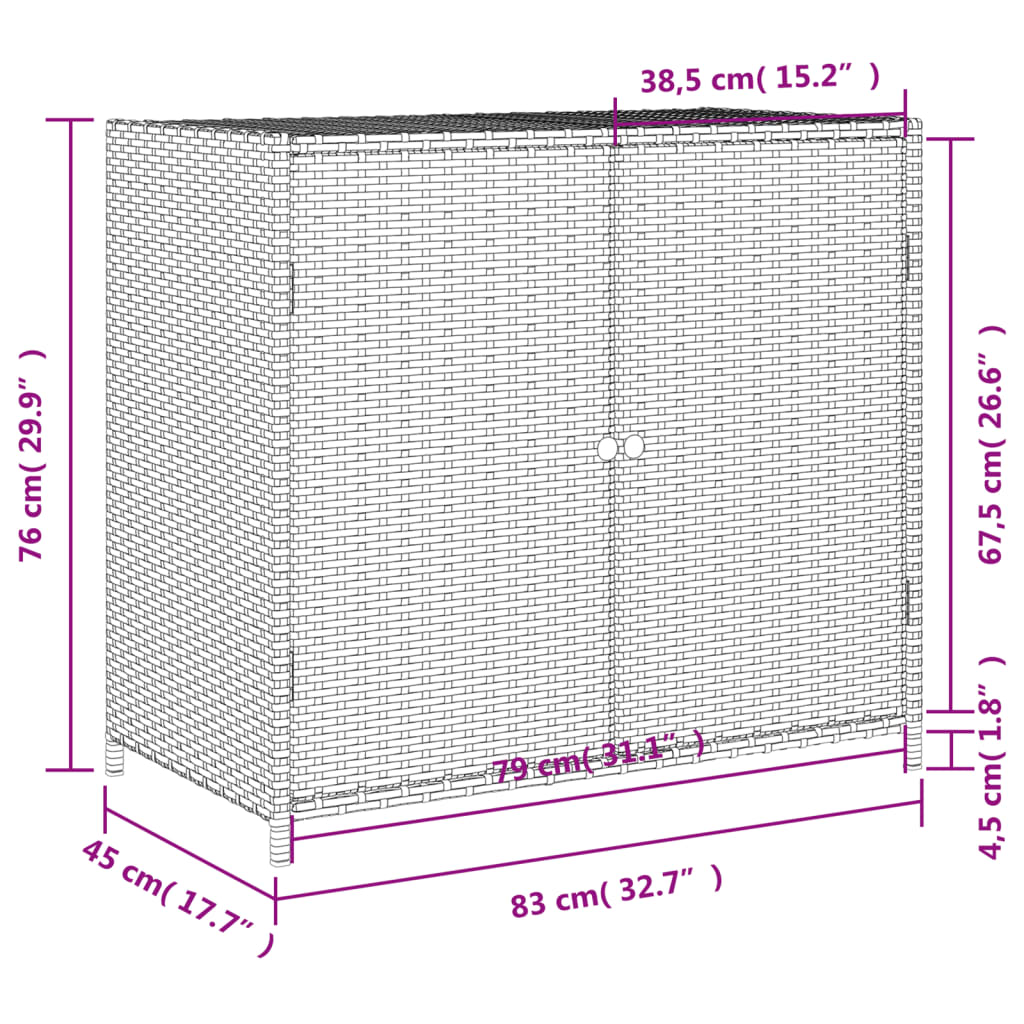 vidaXL szürke polyrattan kerti tárolószekrény 83x45x76 cm