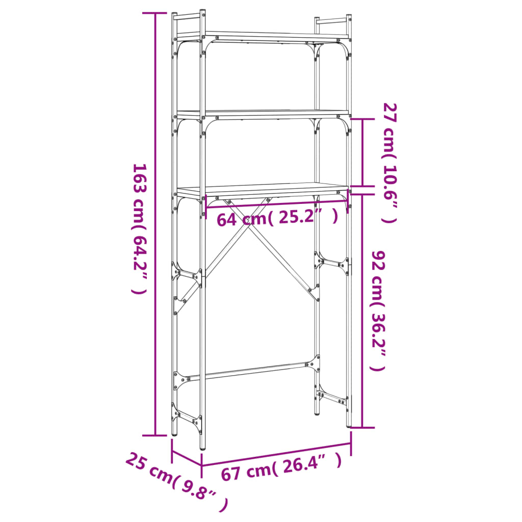 vidaXL fekete szerelt fa mosógéppolc 67 x 25 x 163 cm