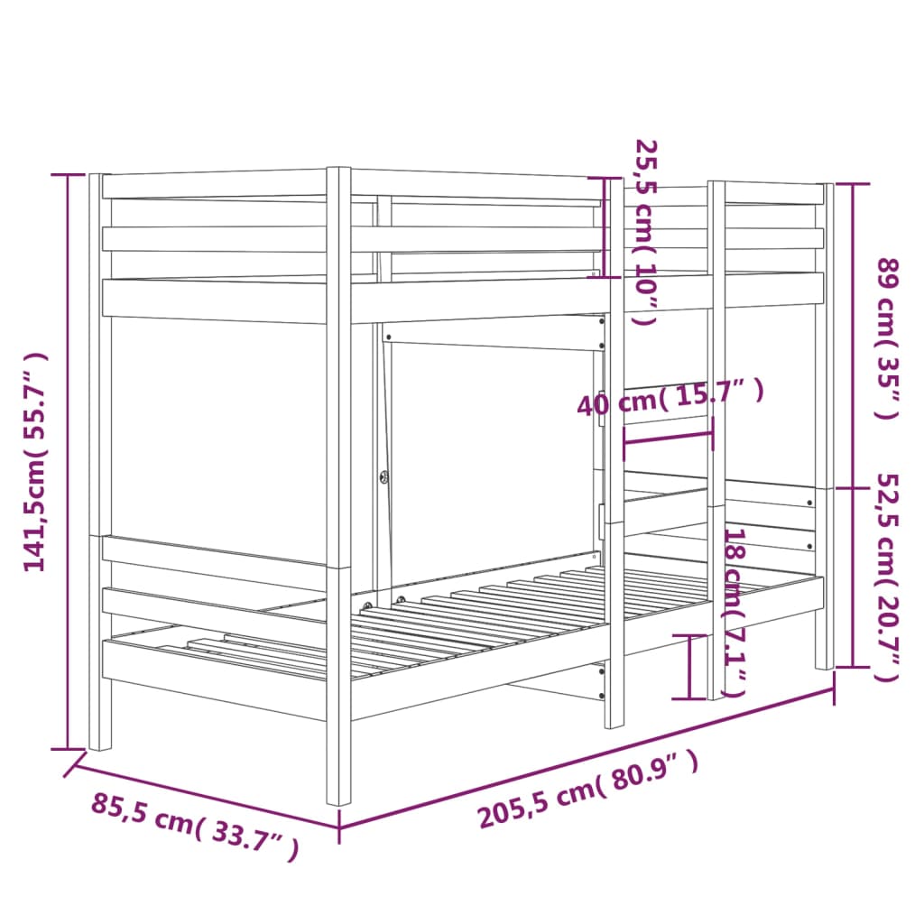 vidaXL tömör fenyőfa emeletes ágy 80x200 cm