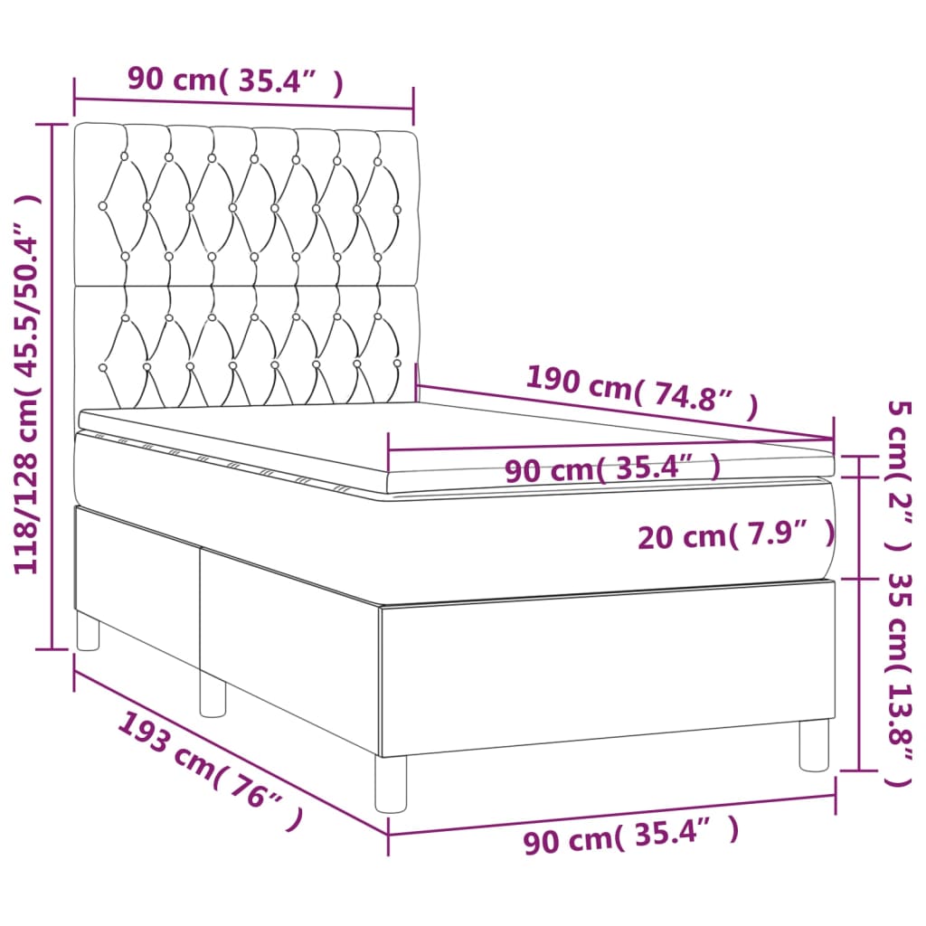 vidaXL kék szövet rugós és LED-es ágy matraccal 90x190 cm