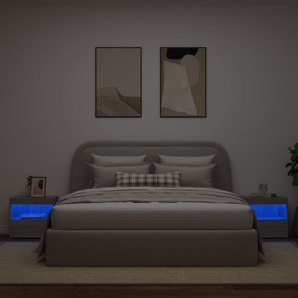 vidaXL 2 db szürke sonoma színű éjjeliszekrény LED-ekkel 50x40x45 cm