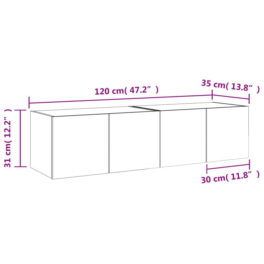 vidaXL 2 db füstös tölgy fali TV-szekrény LED-ekkel 60x35x31 cm