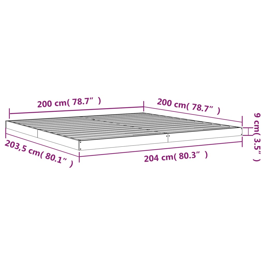 vidaXL tömör fenyőfa ágykeret 200 x 200 cm