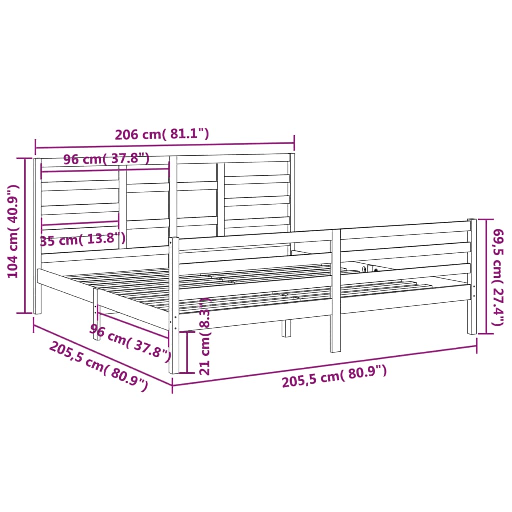 vidaXL mézbarna tömör fa ágykeret 200 x 200 cm