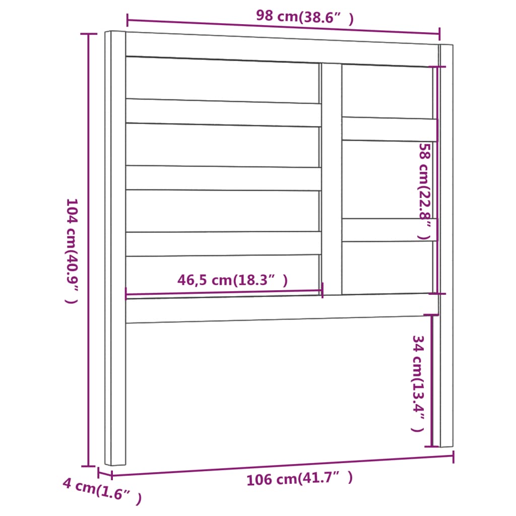 vidaXL szürke tömör fenyőfa ágyfejtámla 106 x 4 x 104 cm