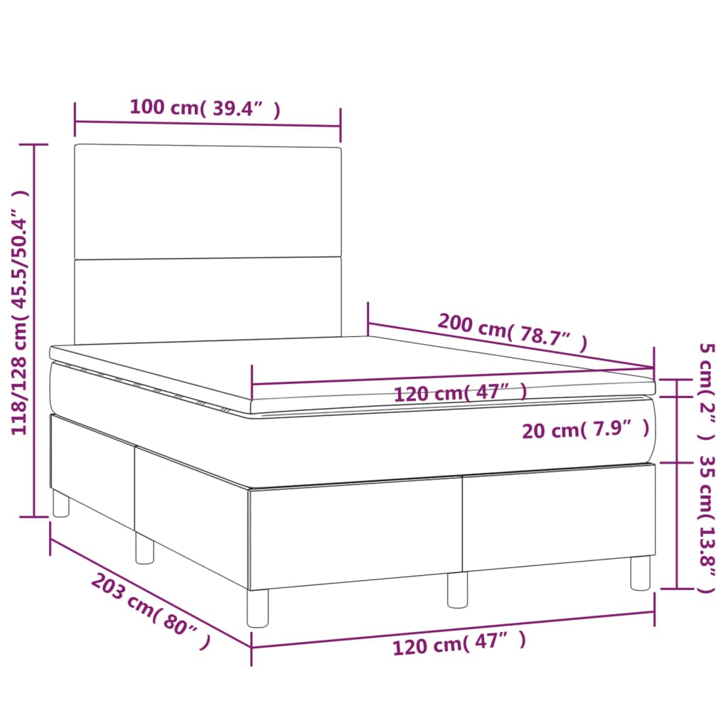 vidaXL szürke műbőr rugós ágy matraccal 120 x 200 cm