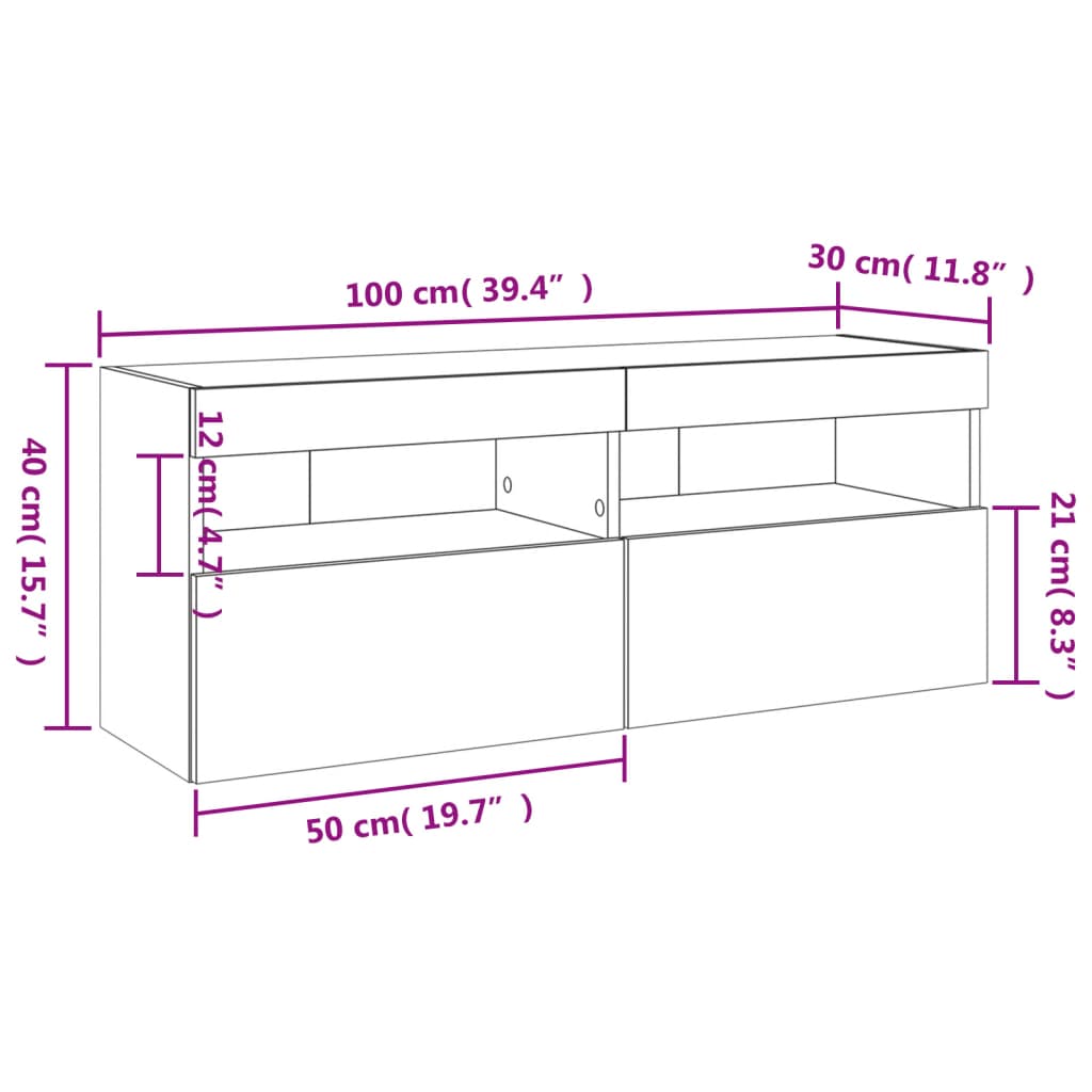 vidaXL barna tölgyszínű fali TV-szekrény LED-del 100x30x40 cm