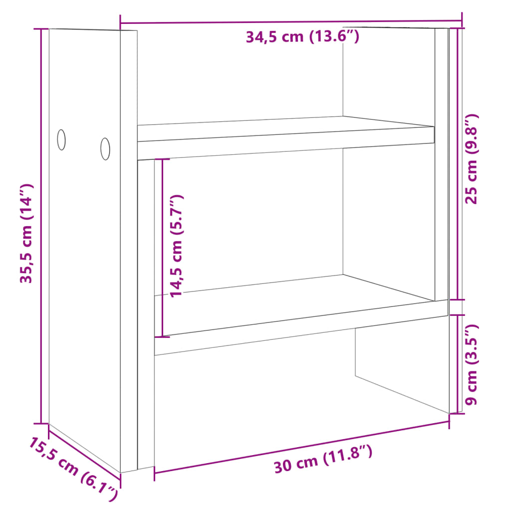 vidaXL fekete szerelt fa asztali szervező 34,5 x 15,5 x 35,5 cm