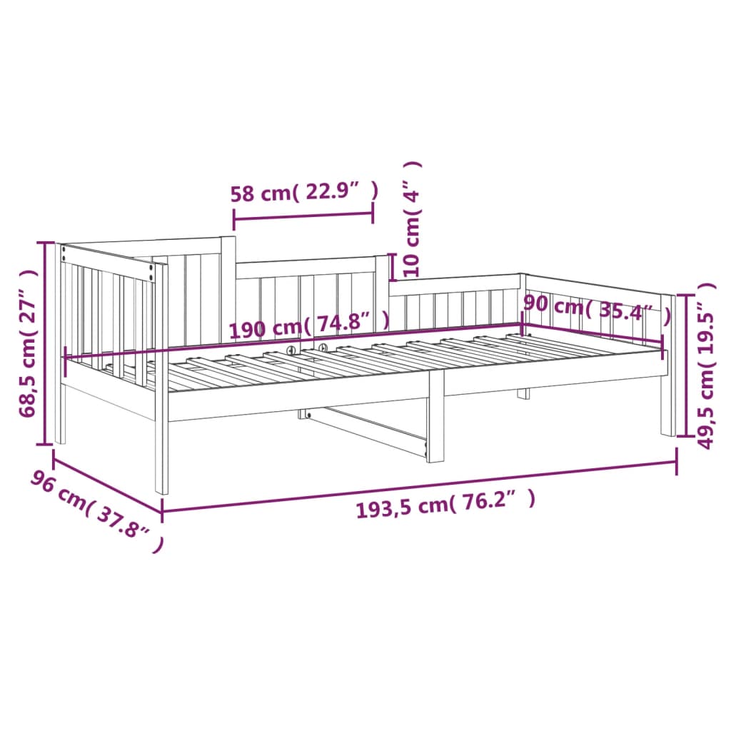 vidaXL mézbarna tömör fenyőfa kanapéágy 90 x 190 cm