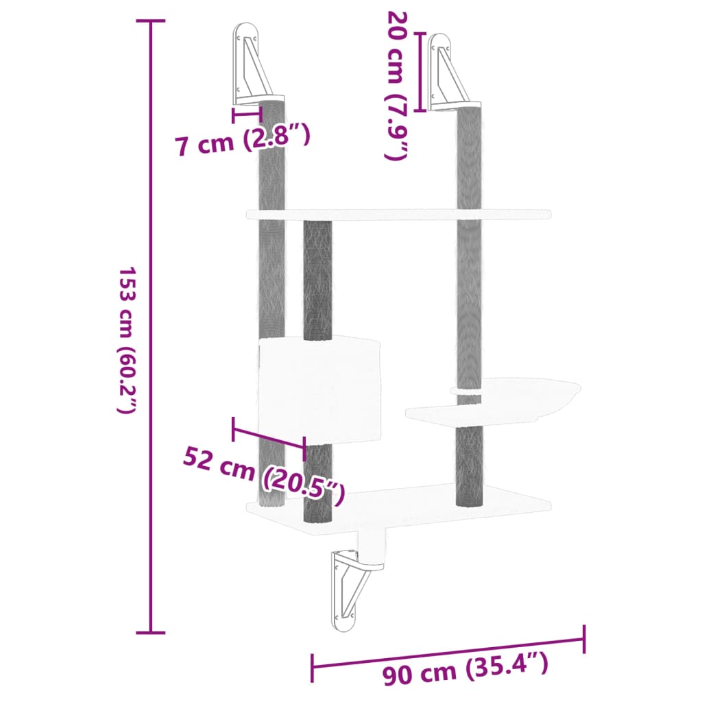 vidaXL világosszürke falra szerelhető kaparófa 153 cm