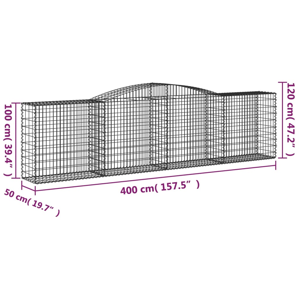 vidaXL 6 db íves horganyzott vas gabion kosár 400x50x100/120 cm