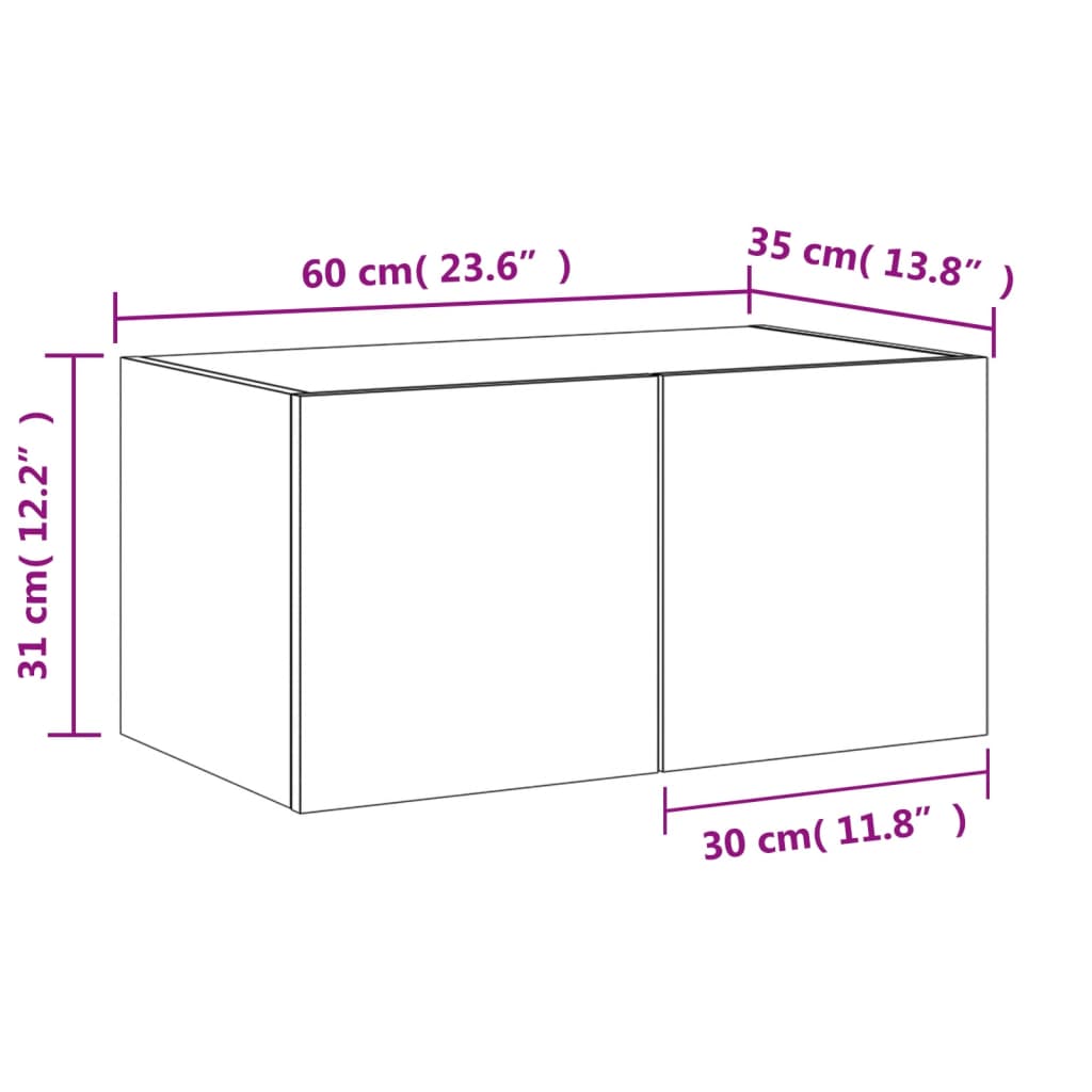 vidaXL fehér falra szerelhető TV-szekrény LED-lámpákkal 60x35x31 cm