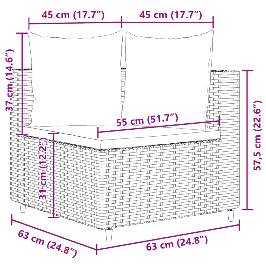 vidaXL 7 részes szürke polyrattan kerti ülőgarnitúra párnákkal