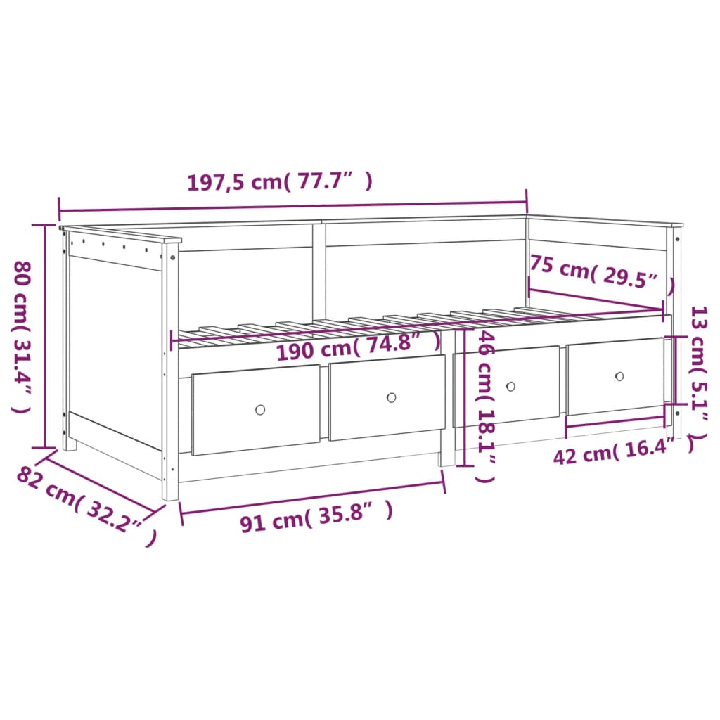 vidaXL tömör fenyőfa kanapéágy 75 x 190 cm