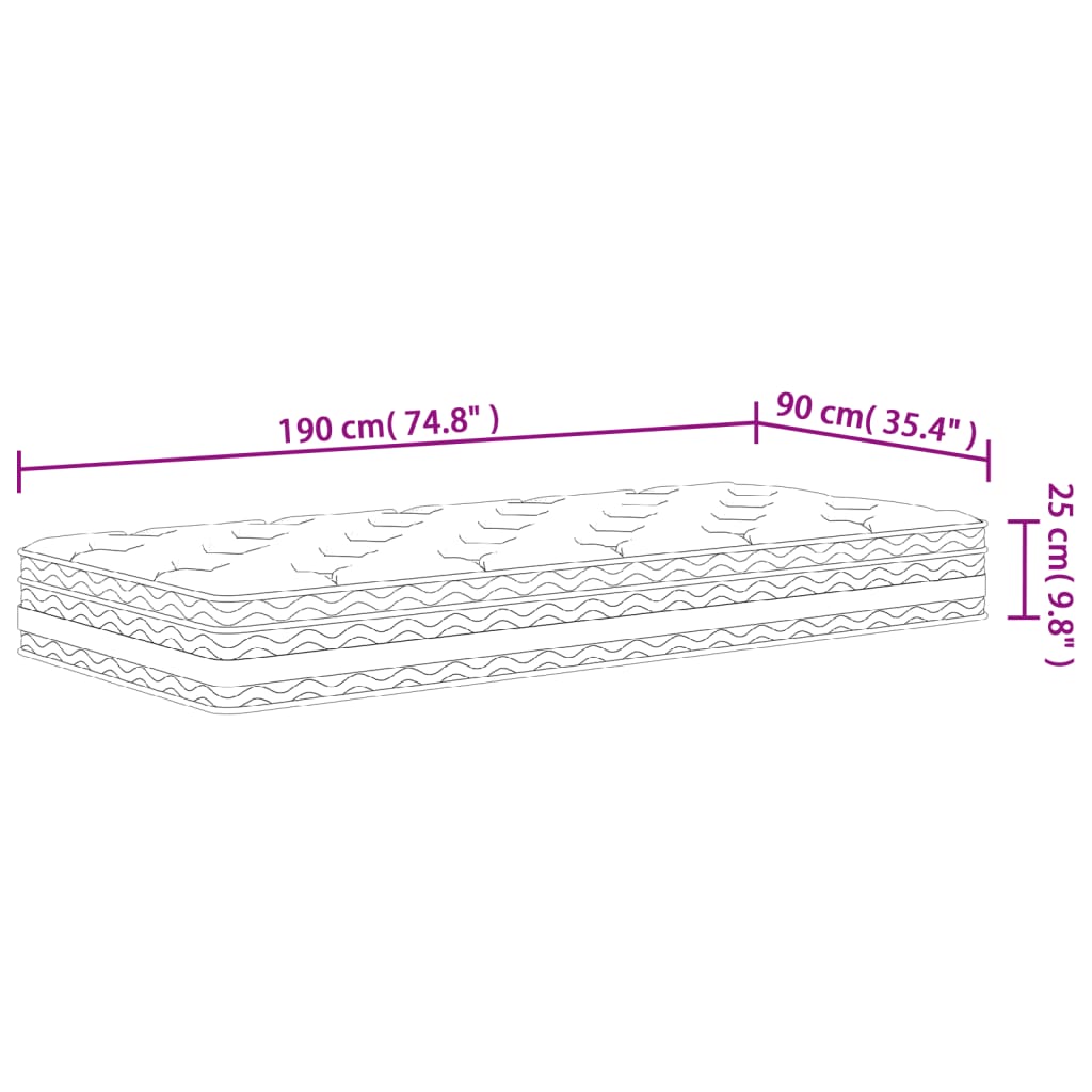 vidaXL közepes egyszemélyes zsebrugós matrac 90 x 190 cm