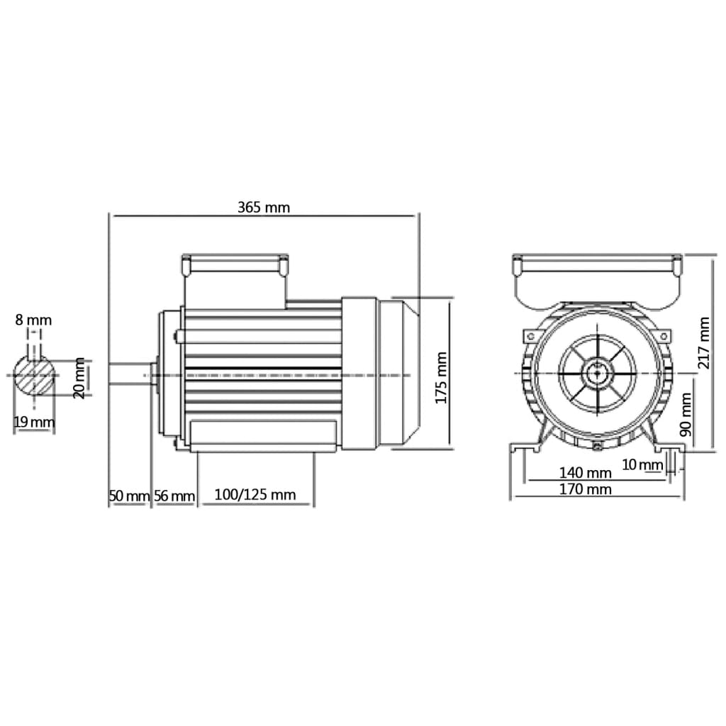 vidaXL 2 pólusú egyfázisú alumínium villanymotor 2,2kW / 3LE 2800 f/p