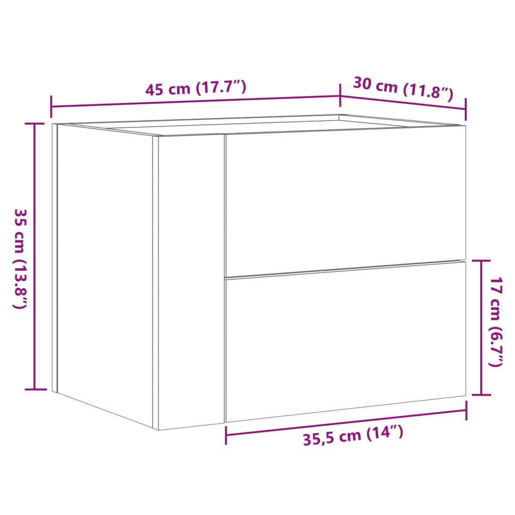 vidaXL 2 db fekete falra szerelhető éjjeliszekrény 45 x 30 x 35 cm