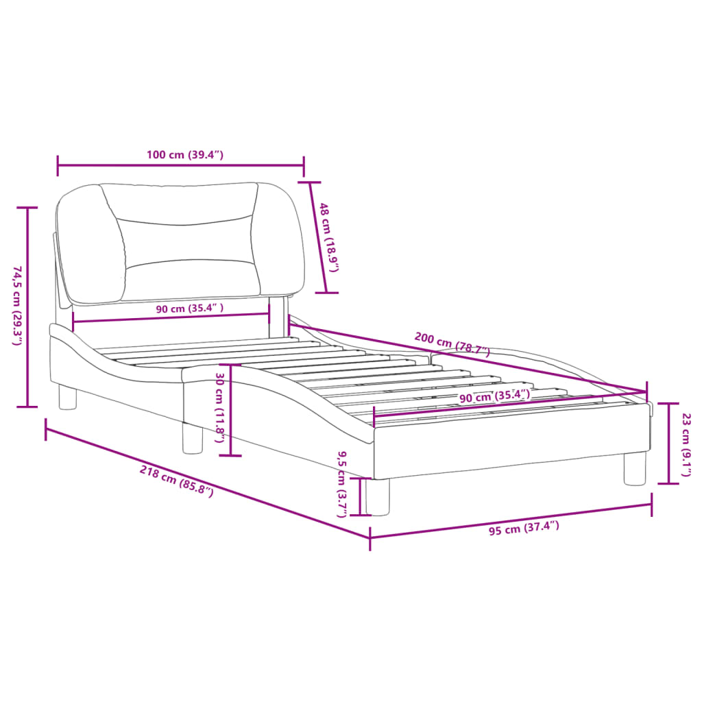 vidaXL fekete műbőr ágykeret fejtámlával 90x200 cm