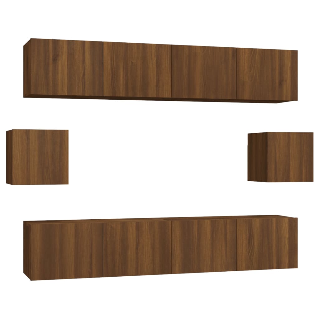vidaXL 6 részes barna tölgy színű szerelt fa TV-szekrényszett