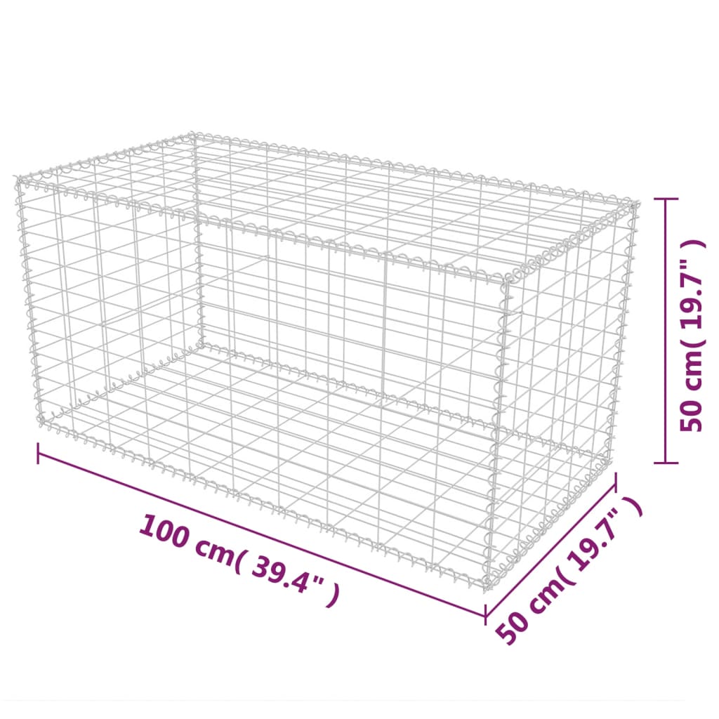 vidaXL horganyzott acél gabion kosár 100 x 50 x 50 cm