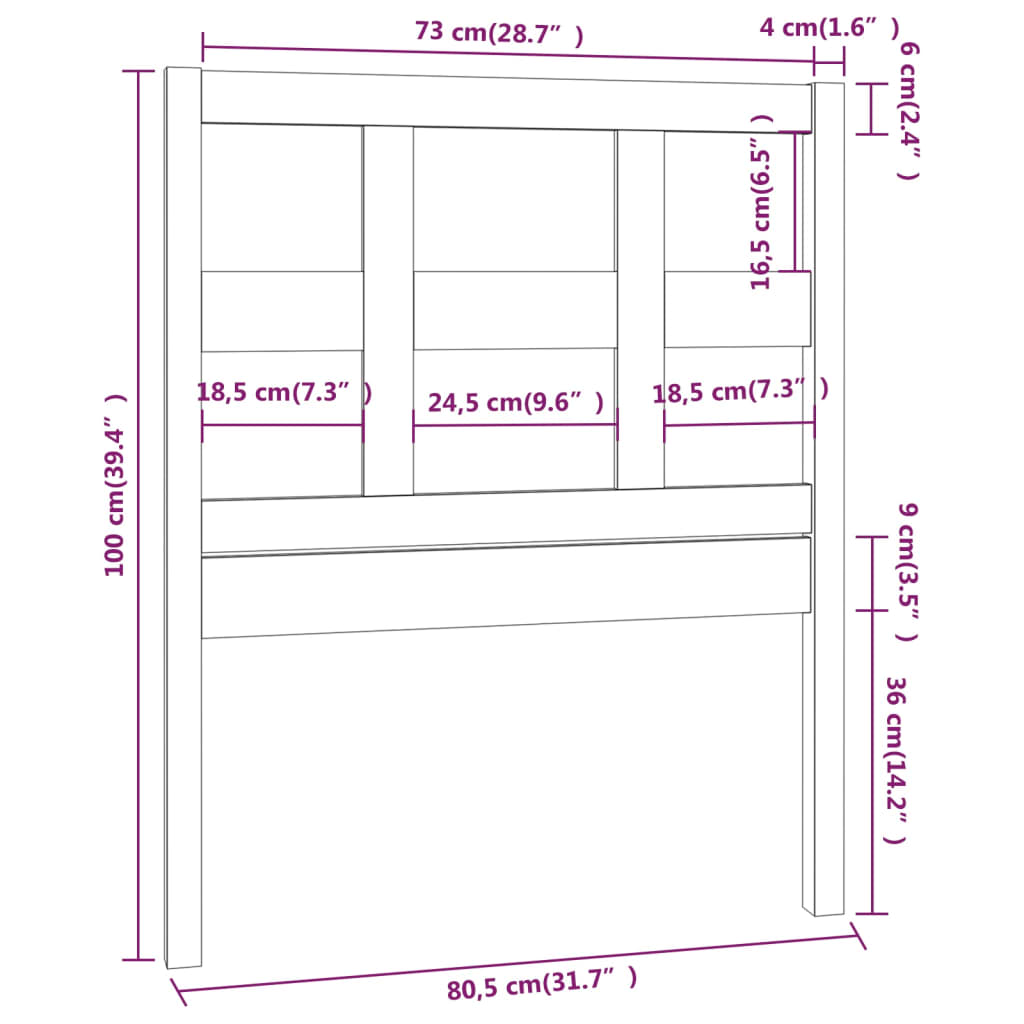 vidaXL fehér tömör fenyőfa ágyfejtámla 80,5x4x100 cm