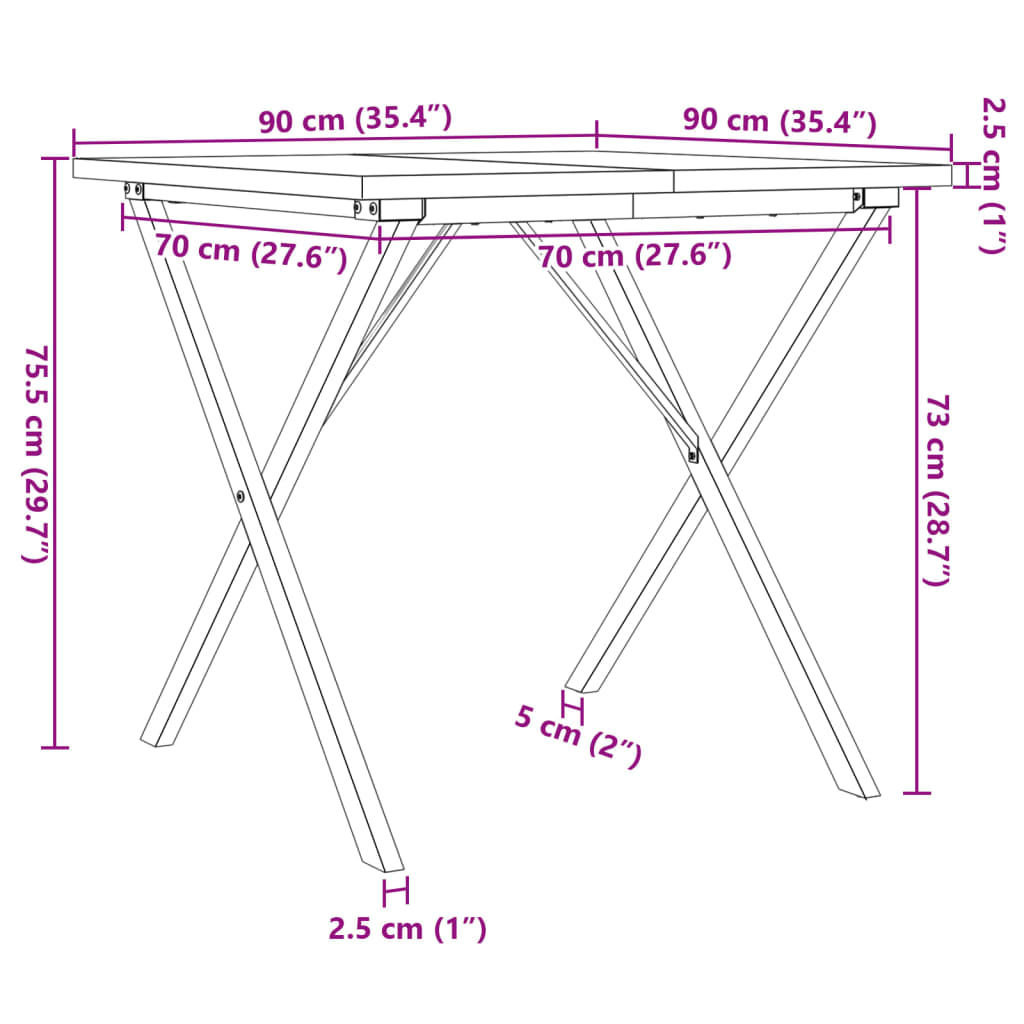 vidaXL tömör fenyőfa és öntöttvas étkezőasztal X-vázzal 90x90x75,5 cm